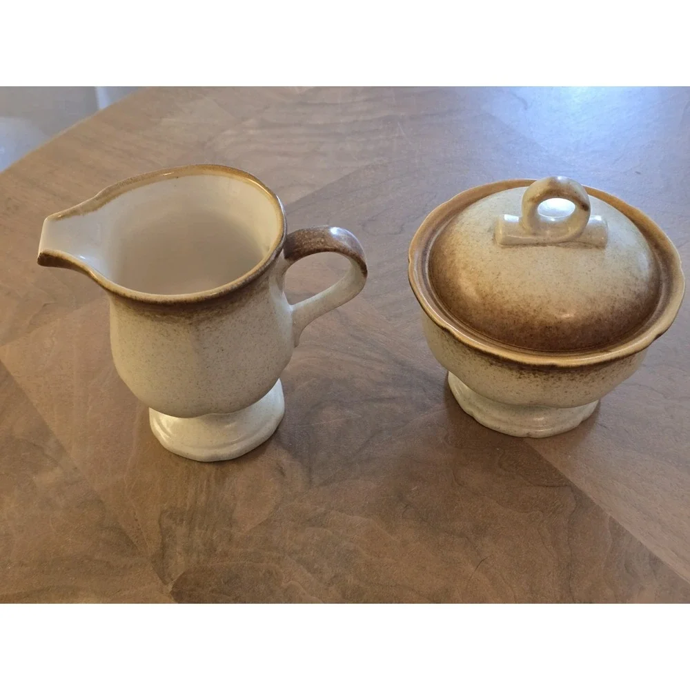 Vintage Mikasa Whole Wheat E8000 Creamer and Covered Sugar Bowl Japan Stoneware